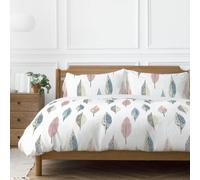 Copenhagen Home Flynn Leaf Double Duvet Cover Set With Pillowcases - Pastel White