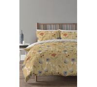 Copenhagen Home Olia Floral Print Ochre Reversible Duvet Cover and Pillowcase Set - King Size