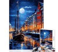 Copenhagen Night Pixel Art 1000 Pieces Jigsaws Adults Puzzles Gifts Mindful Soothing Leisure Game Soothing Stress Free Play (50x75cm)