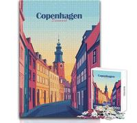 Copenhagen Street Scene 1000 Piece Jigsaws Learning Game for Skill Practice Thoughtful Gift for Happy Moments Size 50x75cm