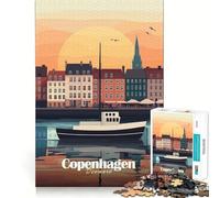 Copenhagen Sunset Cityscape 1000 Piece Jigsaw Puzzles- Brain Exercise, Precise Cut, Real Challenge, Wall Display (38x52cm)