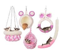 Copfeu 5Pcs Hamster Cage Hammock Small Animals Hanging Hammocks with Squirrel Cages Accessories Hang Tunnel Swing for Sugar Glider Toys Rat Swing Jungle Set Plush Hamsters Warm Beds (Pink)