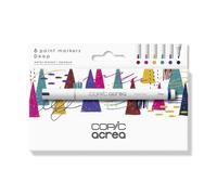 COPIC acrea Set of 6 Deep Paint Markers with Water and Pigment-Based Ink, Line Width 0.8-1.2 mm