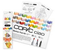 COPIC Ciao LAYER & MIX Starter Set Brilliant Marker Set with 3 Colours, Marker Paper and Drawing Template for Tracing, Includes Learning Exercise Sheet