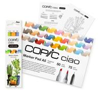 COPIC Ciao Layer & Mix Starter Set Botanic, Marker Set with 3 Colours, Marker Paper and Drawing Template for Tracing, Includes Learning Exercise Sheet