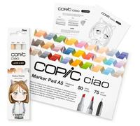 COPIC Ciao Layer & Mix Mellow Starter Set, Marker Set with 3 Colours, Marker Paper and Drawing Template for Tracing, Includes Getting to Know Exercise Sheet