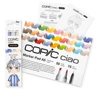 COPIC Ciao Layer & Mix Starter Set Serene, Marker Set with 3 Colours, Marker Paper and Drawing Template for Tracing, Includes Getting to Know Exercise Sheet