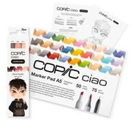 COPIC Ciao Layer & Mix Starter Set Warm, Marker Set with 3 Colours, Marker Paper and Drawing Template for Tracing, Includes Getting to Know Exercise Sheet