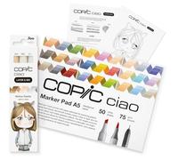 COPIC Ciao Layer & Mix Mellow Starter Set, Marker Set with 3 Colours, Marker Paper and Drawing Template for Tracing, Includes Getting to Know Exercise Sheet