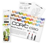 COPIC Ciao Layer & Mix Starter Set Botanic, Marker Set with 3 Colours, Marker Paper and Drawing Template for Tracing, Includes Learning Exercise Sheet
