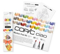 COPIC Ciao Layer & Mix Starter Set Brilliant Marker Set with 3 Colours, Marker Paper and Drawing Template for Tracing, Includes Learning Exercise Sheet