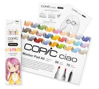 COPIC Ciao Layer & Mix Starter Set Sunset, Marker Set with 3 Colours, Marker Paper and Drawing Template for Tracing, Includes Learning Exercise Sheet, Artist Supplies