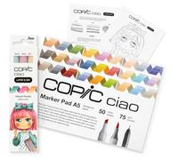 COPIC Ciao Layer & Mix Starter Set Vibrant, Marker Set with 3 Colours, Marker Paper and Drawing Template for Tracing, Includes Learning Exercise Sheet