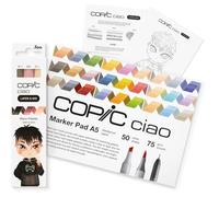 COPIC Ciao Layer & Mix Starter Set Warm, Marker Set with 3 Colours, Marker Paper and Drawing Template for Tracing, Includes Getting to Know Exercise Sheet