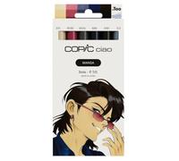 Copic Ciao Manga Sota Marker Set with 5 Bright Red Tones and Muted Purple Including 1 Multiliner 0.3 mm in Blue, Twin Marker with Medium Width and Brush Tip