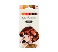 Copic Ciao Manga Yumi Marker Set with 5 Reddish Brown and Subtle Green Shades Including 1 Multiliner 0.3 mm in Wine Red, Twin Marker with Medium Width and Brush Tip