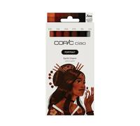 Copic Ciao Portrait Earth Charm Set 5 Brown Tones Including 1 Multiliner 0.3 mm in Black, Twin Marker with Medium Width and Brush Tip