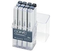 COPIC Classic Coloured Marker Pen - Set of 12 CG (Cool Gray), For Art & Crafts, Colouring, Graphics, Highlighter, Design, Anime, Professional & Beginners, Art Supplies & Colouring Books