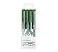 Copic Multiliner Coloured Marker Pen - olive Set 4 pcs. assorted, For Art & Crafts, Colouring, Graphics, Highlighter, Design, Anime, Professional & Beginners, Art Supplies & Colouring Books