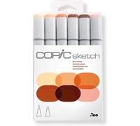 COPIC Sketch Set of 6 Permanent Alcohol Ink Markers, Dual Tip, Ultra Soft and Broad Brush Tip, Refillable - Set of 6 Colours