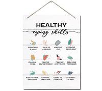Coping Skills Wall Art Sign, Hanging Printed Wood Signs for School Psychologist Office, Therapy Anxiety, Mental Health CBT Self Care Love - 10x7.8 Inch