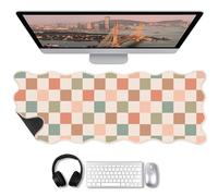 Copkim 1 Pcs Boho Scalloped Checkered Desk Mat 31.5 x 11.8 Inch Large Cute Mouse Pad Computer Mat Non Slip Waterproof Rubber Base with Border Stitching Soft Keyboard Pad for Home Office Gaming Makeup