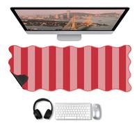 Copkim 1 Pcs Pink Red Striped Desk Mat 31.5 x 11.8 Inch Scalloped Mouse Pad | Large Cute Mouse Pad, Computer Mat, Waterproof Rubber Base with Border Stitching, Soft Keyboard Pad, Teacher Desk Home Office