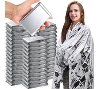 Copkim 100 Pcs Emergency Blankets for Survival 83 x 55 Emergency Foil Thermal Reflective Space Blanket Bulk Waterproof Individually Wrap Survival for Car Camping Outdoor Homeless(Silver)