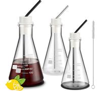 Copkim 2 Pack Lab Flask Chemistry Drinking Glasses 8.5 oz Glass Erlenmeyer Flask Narrow Mouth Erlenmeyer Scientific Beaker for Cocktails Coffee