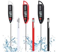 Copkim 3 Pcs 9.2'' Instant Read Digital Food Thermometer with Probe Waterproof Meat Thermometer Probe Steak Thermometer for Cooking Baking Grilling, Black Red White