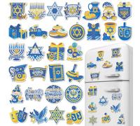 Copkim 30 Pcs Hanukkah Diamond Art Magnets Kits DIY Chanukah Diamond Painting Fridge Magnetic Stickers Menorah Gem Art Magnets for Jewish Holiday Decor Home