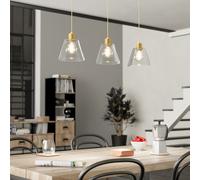Eglo Pendant Lamp Copley, Dining Table Light Smoked Glass, 3-Light Ceiling Hanging Clear Glass and Gold Metal, E27 Socket, L 90 cm