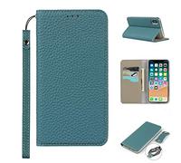 Copmob iPhone XS Max Case,Genuine Leather Flip Wallet Case,[3 Card Holders][Magnetic][RFID-Blocking],Protective Phone Case Cover for iPhone XS Max - Sky Blue