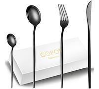 COPOTIO Black Cutlery Sets for 6 People, 24 Pieces Stainless Steel Silverware Set with Knife Fork Spoon, Slim Handle