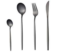 COPOTIO Matt Black Cutlery Sets for 6 People, 24 Pieces Stainless Steel Silverware Set with Knife Fork Spoon, Slim Handle
