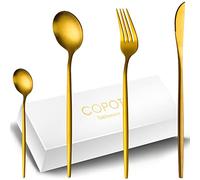 COPOTIO Matt Gold Cutlery Sets for 6 People, 24 Pieces Stainless Steel Silverware Set with Knife Fork Spoon, Slim Handle