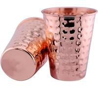 COPPAYA Pure Copper Hammered Drinking Tumblers, 350 ml, Rose Gold, Set of 2, Handmade Reusable Cups, Polished Finish