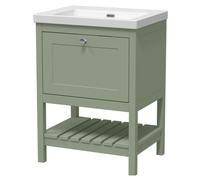Coppenhall Contemporary 1 Drawer Floor Standing Vanity Unit, Fern Green, 600mm