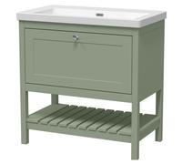 Coppenhall Contemporary 1 Drawer Floor Standing Vanity Unit, Fern Green, 800mm