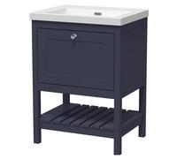 Coppenhall Contemporary 1 Drawer Floor Standing Vanity Unit, Indigo Blue, 600mm