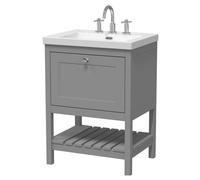 Coppenhall Contemporary 1 Drawer Floor Standing Vanity Unit with Fireclay Basin, Cool Grey, 600mm