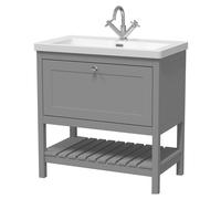 Coppenhall Contemporary 1 Drawer Floor Standing Vanity Unit with Fireclay Basin, Cool Grey, 800mm