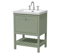 Coppenhall Contemporary 1 Drawer Floor Standing Vanity Unit with Fireclay Basin, Fern Green, 600mm