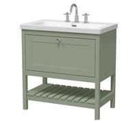 Coppenhall Contemporary 1 Drawer Floor Standing Vanity Unit with Fireclay Basin, Fern Green, 800mm