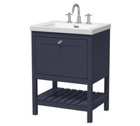 Coppenhall Contemporary 1 Drawer Floor Standing Vanity Unit with Fireclay Basin, Indigo Blue, 600mm
