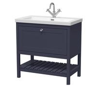Coppenhall Contemporary 1 Drawer Floor Standing Vanity Unit with Fireclay Basin, Indigo Blue, 800mm