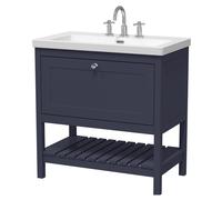 Coppenhall Contemporary 1 Drawer Floor Standing Vanity Unit with Fireclay Basin, Indigo Blue, 800mm