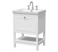Coppenhall Contemporary 1 Drawer Floor Standing Vanity Unit with Fireclay Basin, Pure White, 600mm