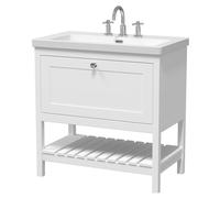 Coppenhall Contemporary 1 Drawer Floor Standing Vanity Unit with Fireclay Basin, Pure White, 800mm