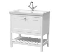 Coppenhall Contemporary 1 Drawer Floor Standing Vanity Unit with Fireclay Basin, Pure White, 800mm